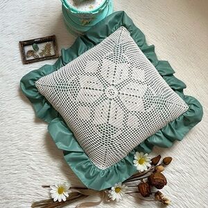 Vintage shabby chic crochet style squared cottagecore pillow